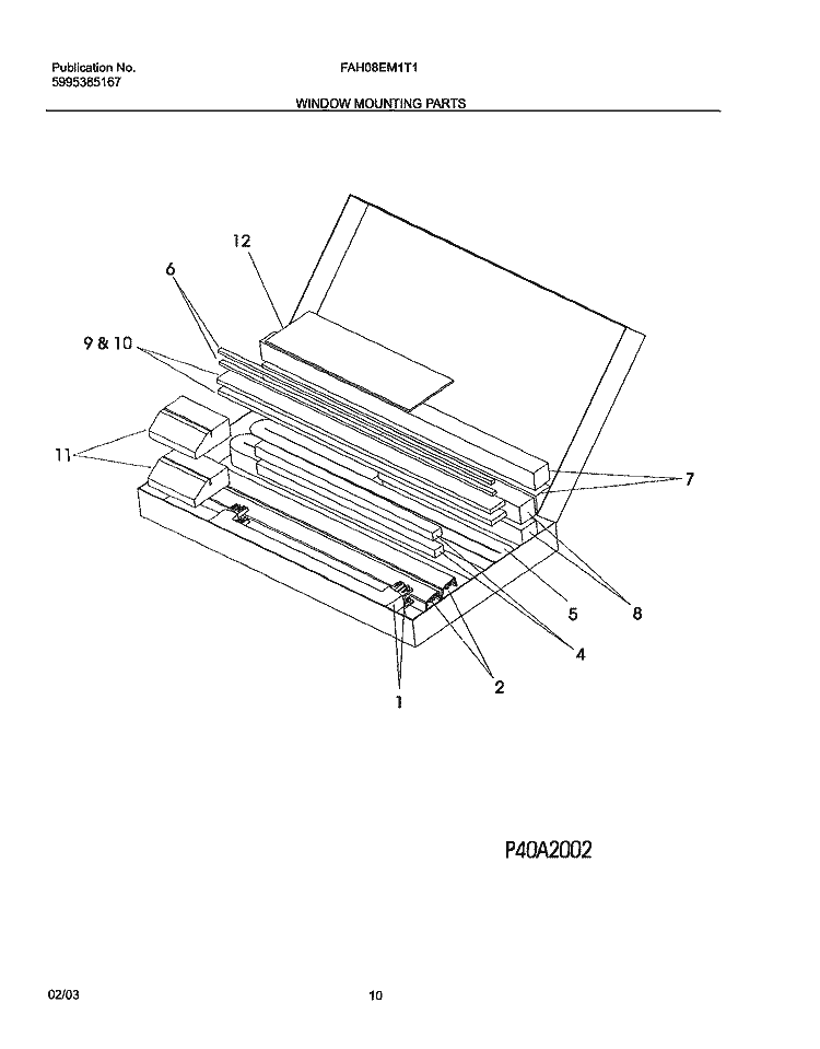 WINDOW MOUNTING PARTS Diagram and Parts List for FAH08EM1T1  Frigidaire Air Conditioner