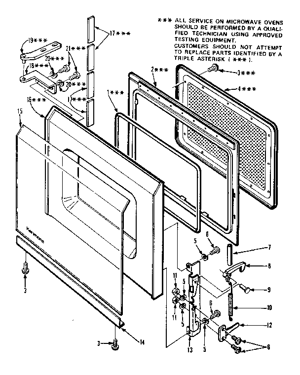 Door Parts Diagram and Parts List for 5649947710  Kenmore Microwave