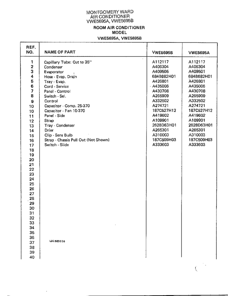 Room Air Conditioner Page 4 Diagram and Parts List for 5695A  Frigidaire Air Conditioner