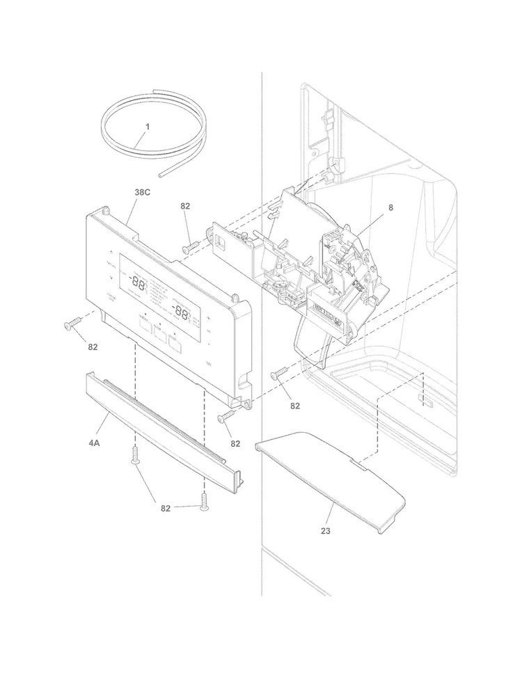 Controls & Ice Dispenser Diagram and Parts List for LFHB2741PE1  Frigidaire Refrigerator