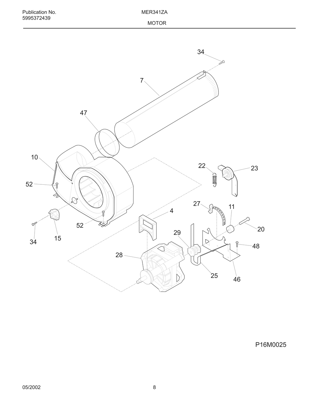 Motor Diagram and Parts List for MER341ZAQ1  Frigidaire Dryer