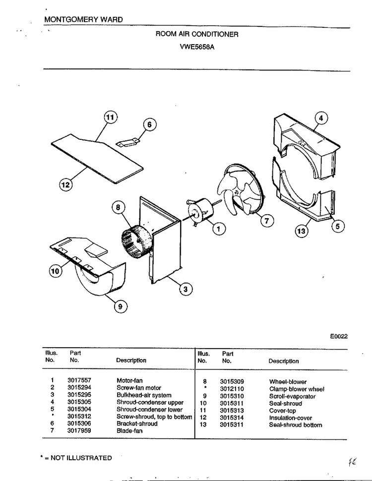 Room Air Conditioner Page 2 Diagram and Parts List for 5658A  Frigidaire Air Conditioner