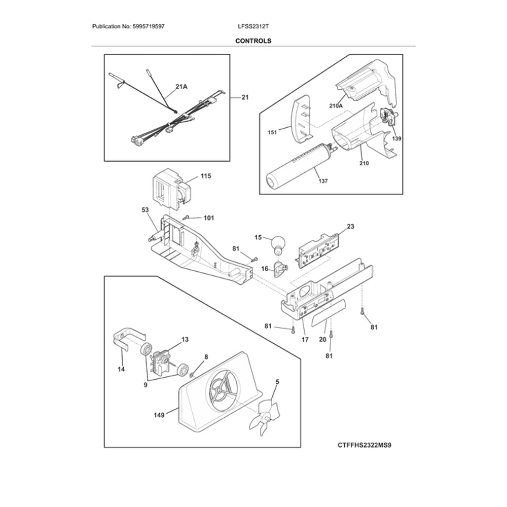 Controls Diagram and Parts List for LFSS2312TD3  Frigidaire Refrigerator