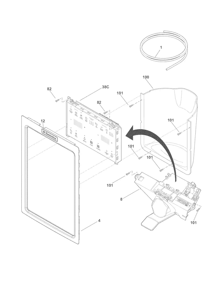 Ice & Water Dispenser Diagram and Parts List for EI26SS30JS4  Electrolux Refrigerator