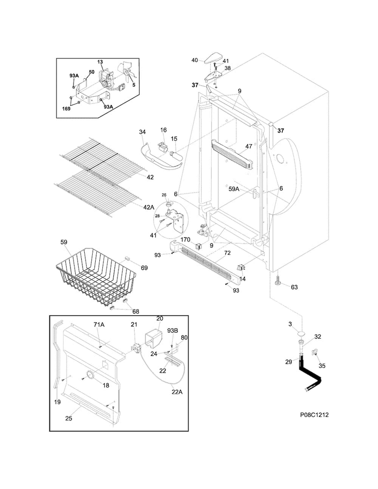 Cabinet Diagram and Parts List for LFUH17F2NW1  Frigidaire Freezer