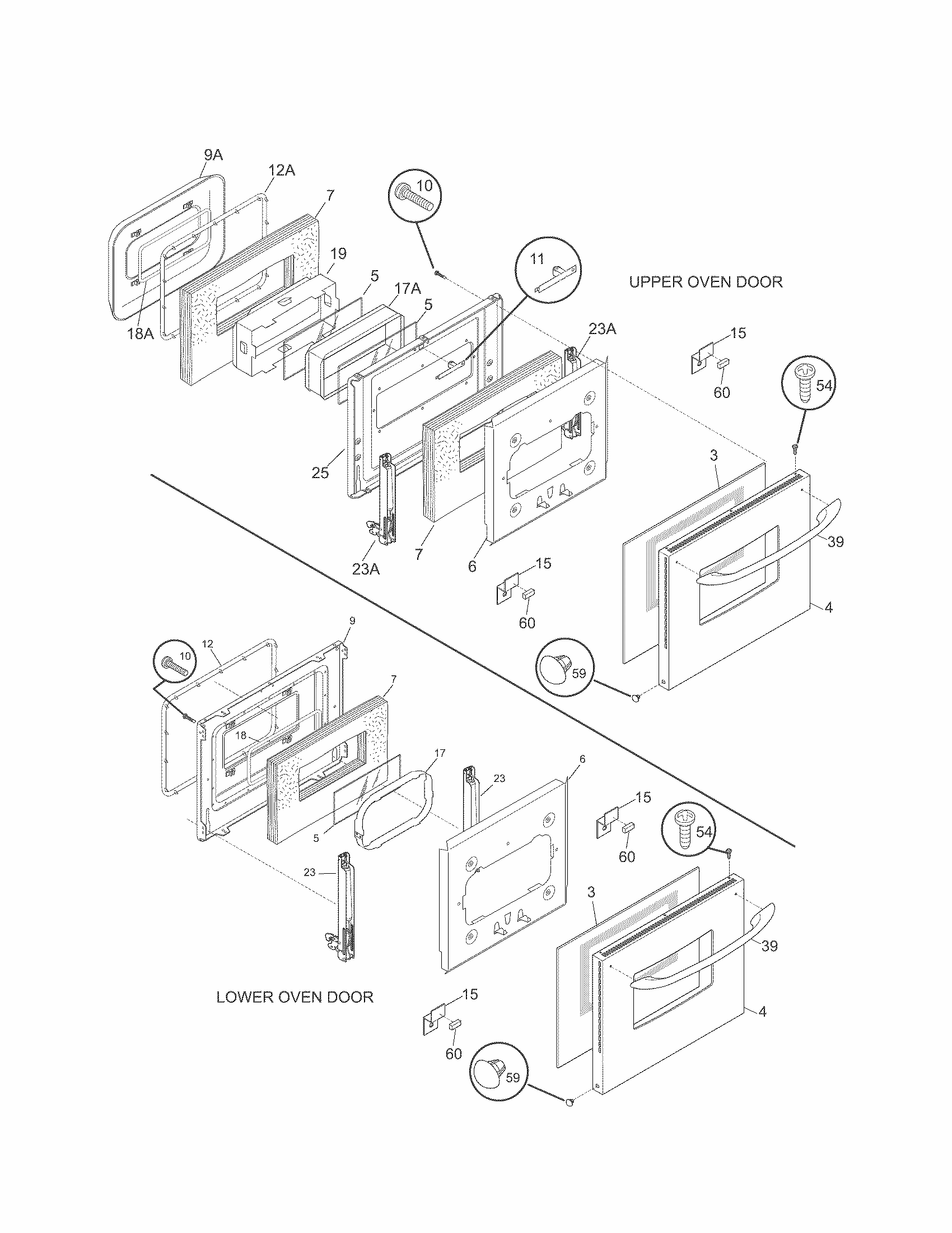 Doors Diagram and Parts List for 79040613803  Kenmore Wall Oven