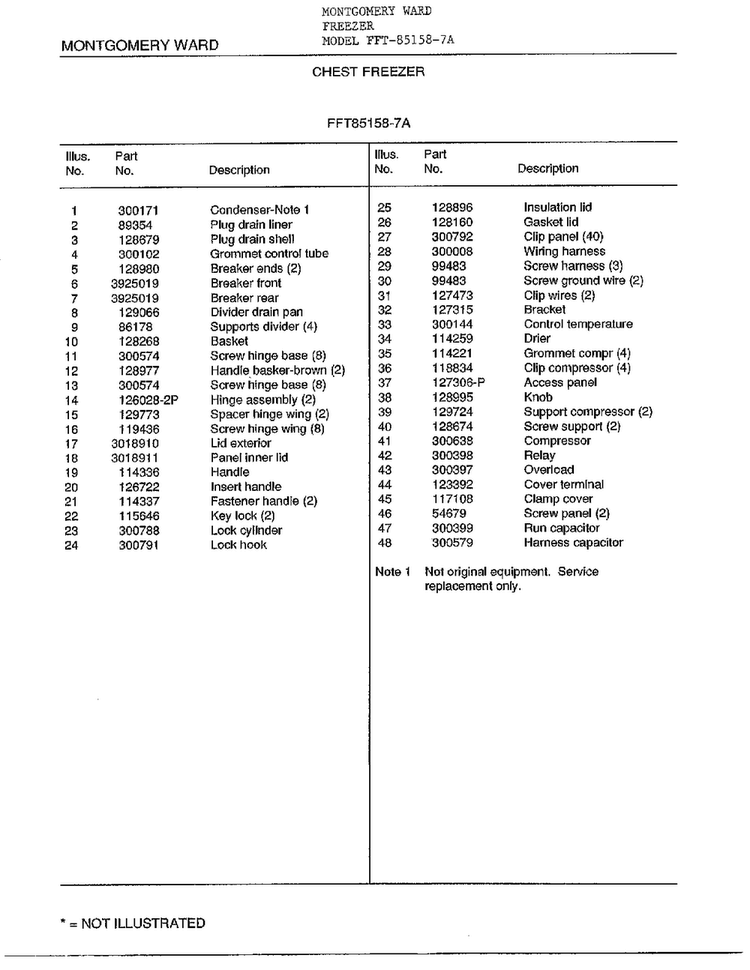 Chest Freezer Page 2 Diagram and Parts List for 85158-7A  Frigidaire Freezer