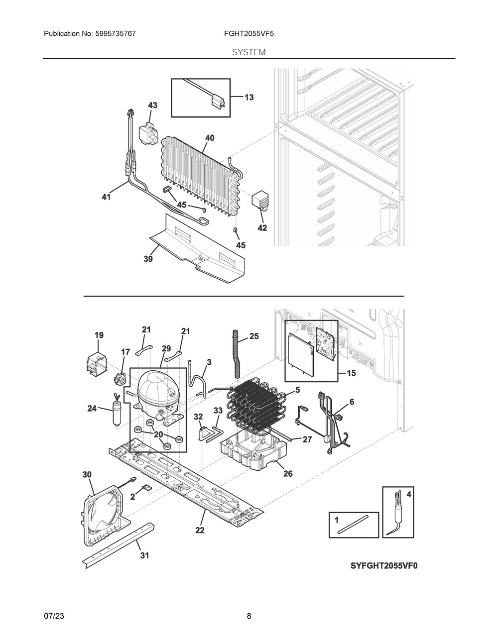 System Diagram and Parts List for FGHT2055VF5  Frigidaire Refrigerator