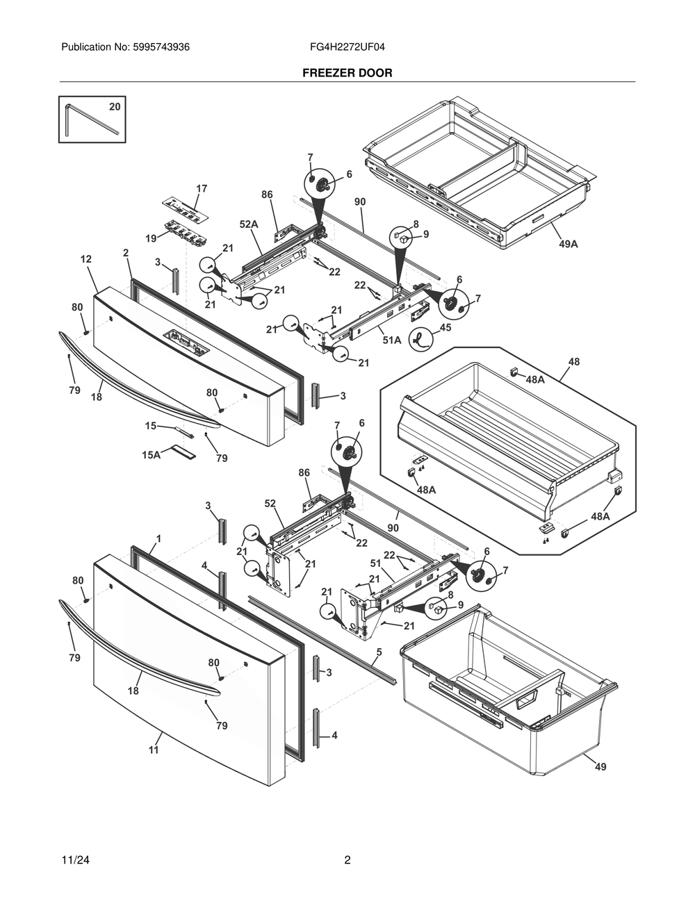 Freezer Door Diagram and Parts List for FG4H2272UF04  Frigidaire Freezer