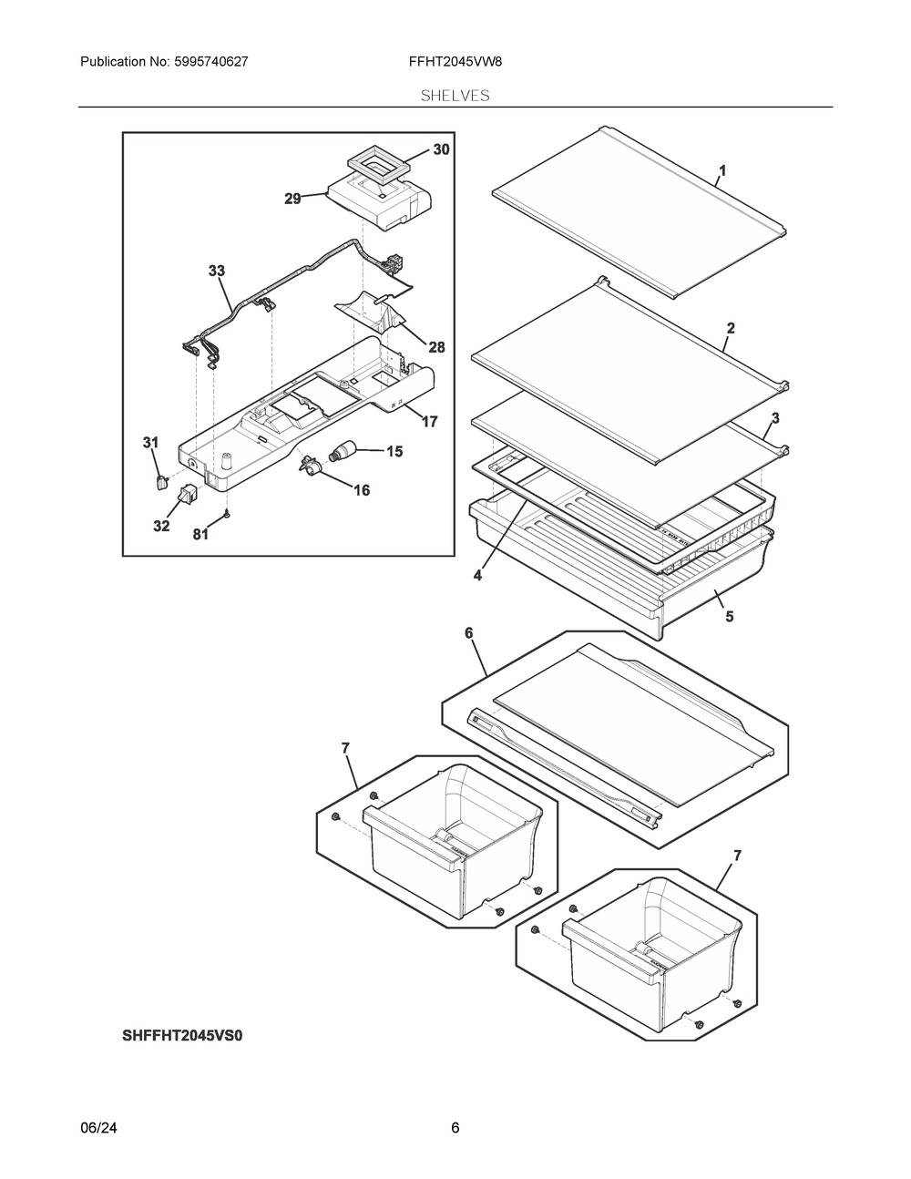 Shelves Diagram and Parts List for FFHT2045VW8  Frigidaire Refrigerator
