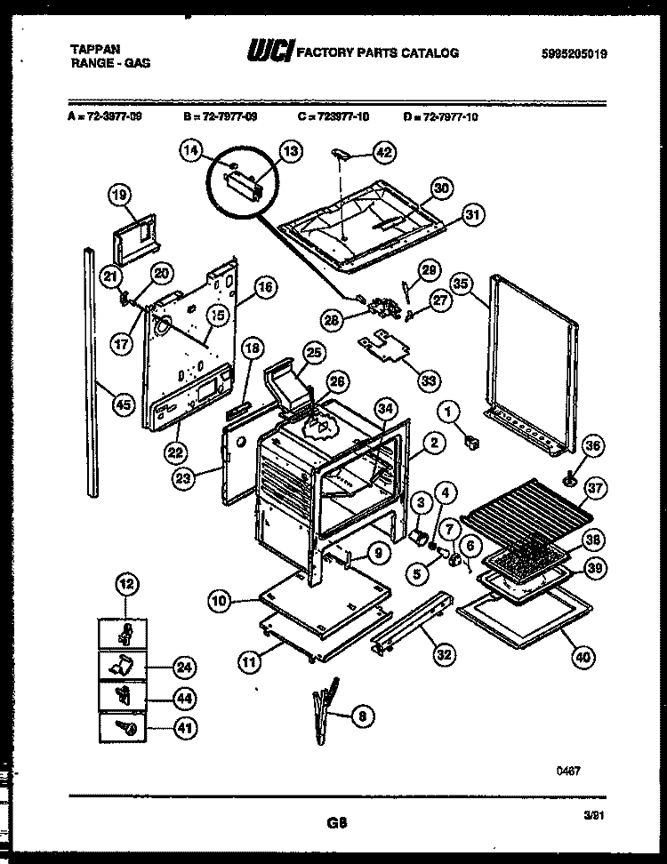 LOWER BODY PARTS Diagram and Parts List for 72-3977-00-09  Tappan Range