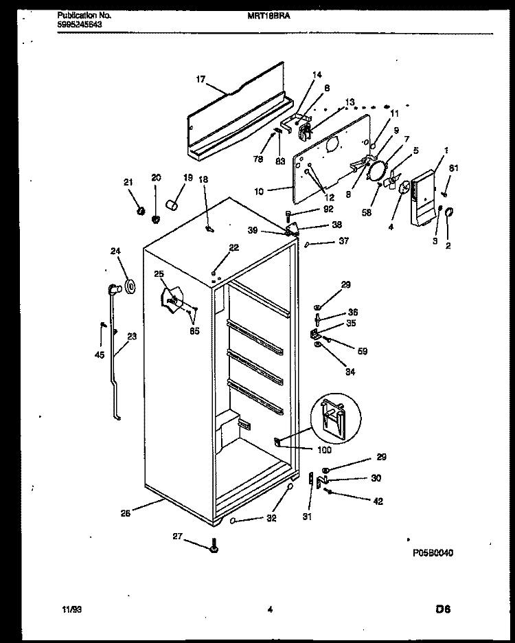 CABINET PARTS Diagram and Parts List for MRT18BRAW0  Frigidaire Refrigerator