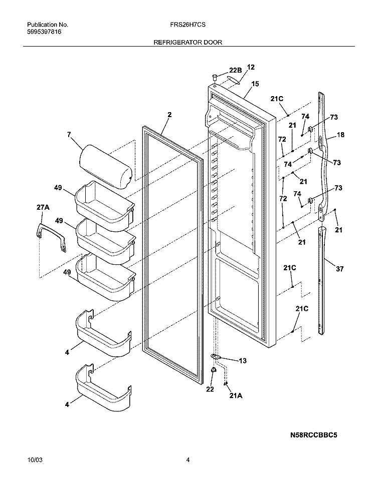 REFRIGERATOR DOOR Diagram and Parts List for FRS26H7CSB0  Frigidaire Refrigerator