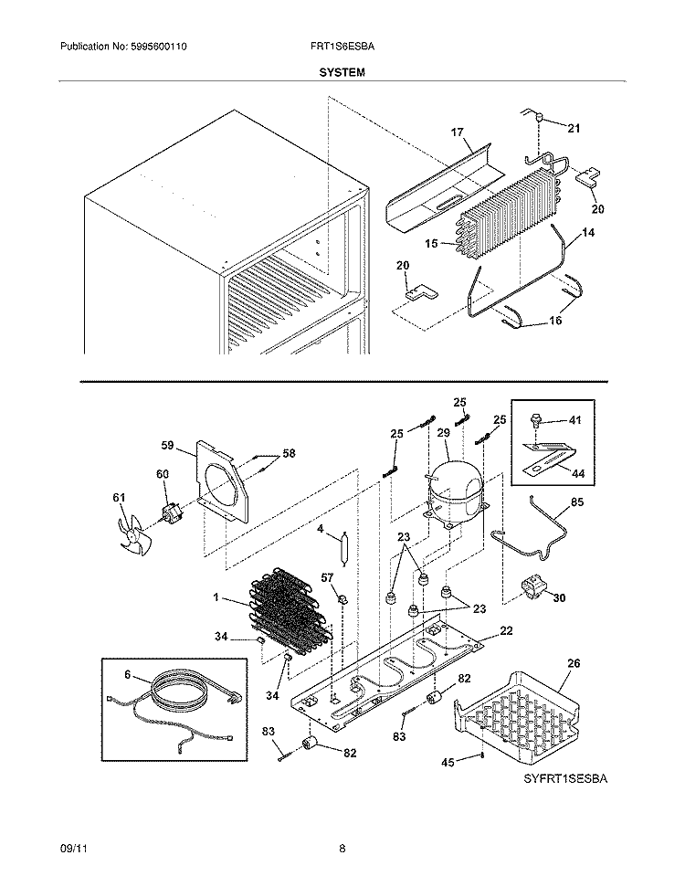 SYSTEM Diagram and Parts List for FRT1S6ESBA  Frigidaire Refrigerator