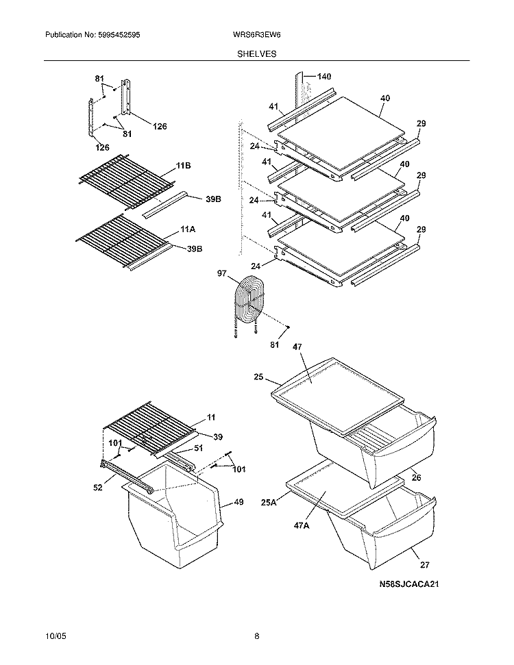 SHELVES Diagram and Parts List for WRS6R3EW6  Westinghouse Refrigerator