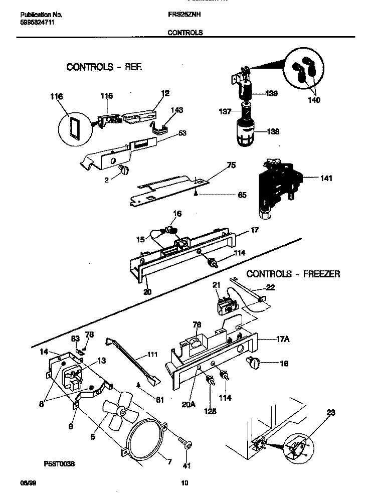 CONTROLS Diagram and Parts List for FRS26ZNHB0  Frigidaire Refrigerator