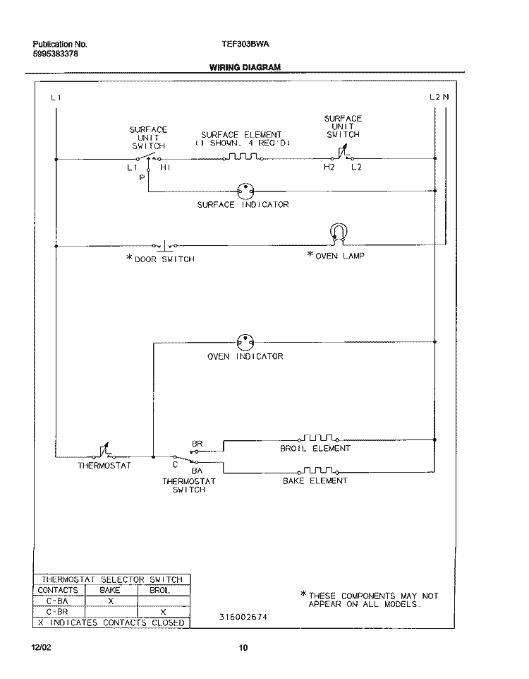WIRING DIAGRAM Diagram and Parts List for TEF303BWA  Tappan Range