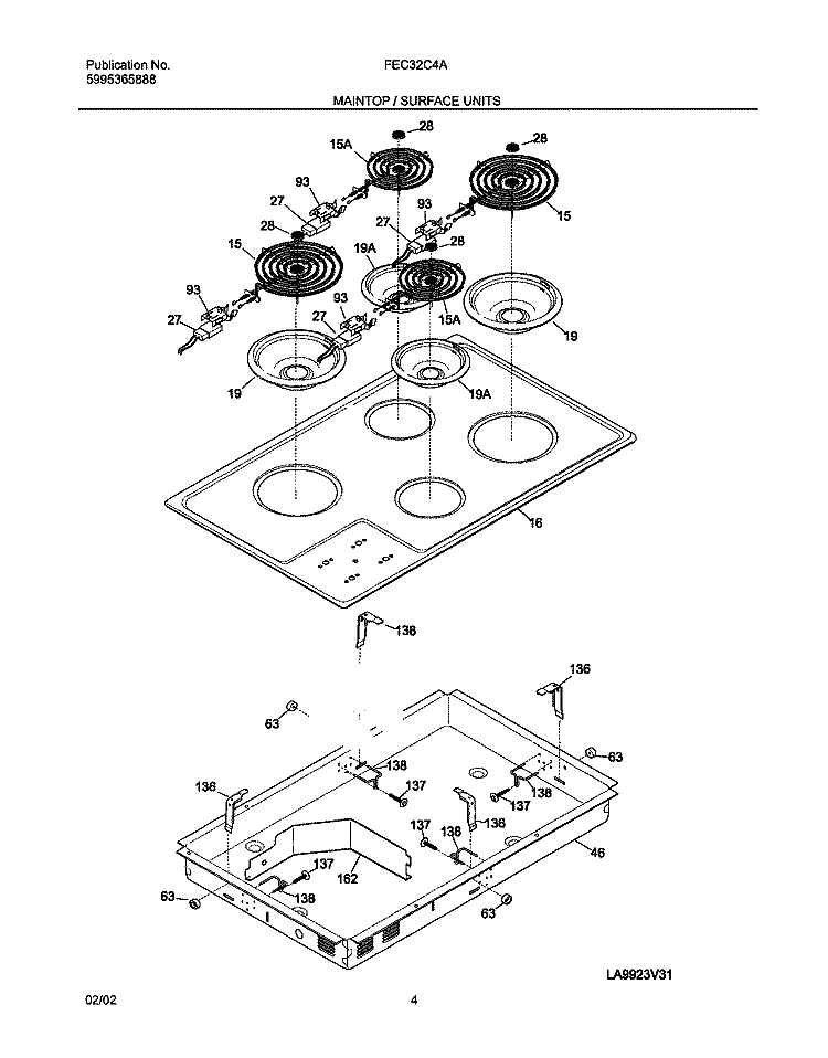MAIN TOP Diagram and Parts List for FEC32C4ASB  Frigidaire Cooktop