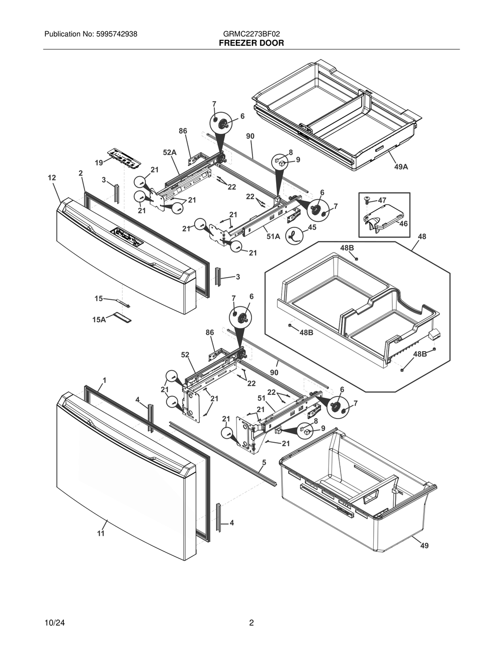 Freezer Door Diagram and Parts List for GRMC2273BF02  Frigidaire Refrigerator