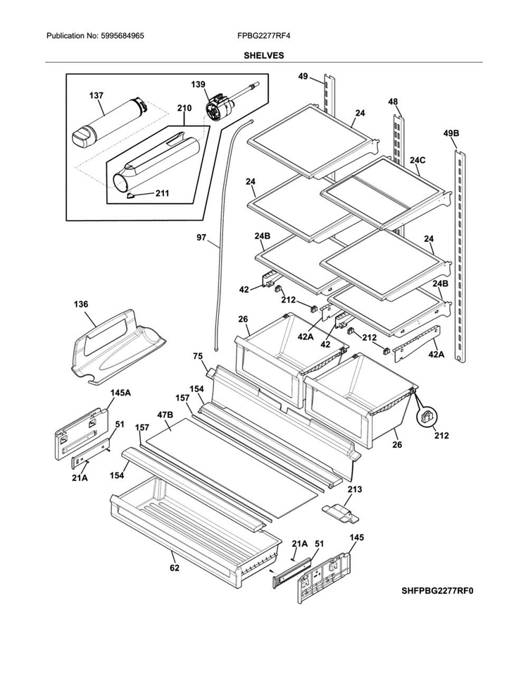 Shelves Diagram and Parts List for FPBG2277RF4  Frigidaire Refrigerator