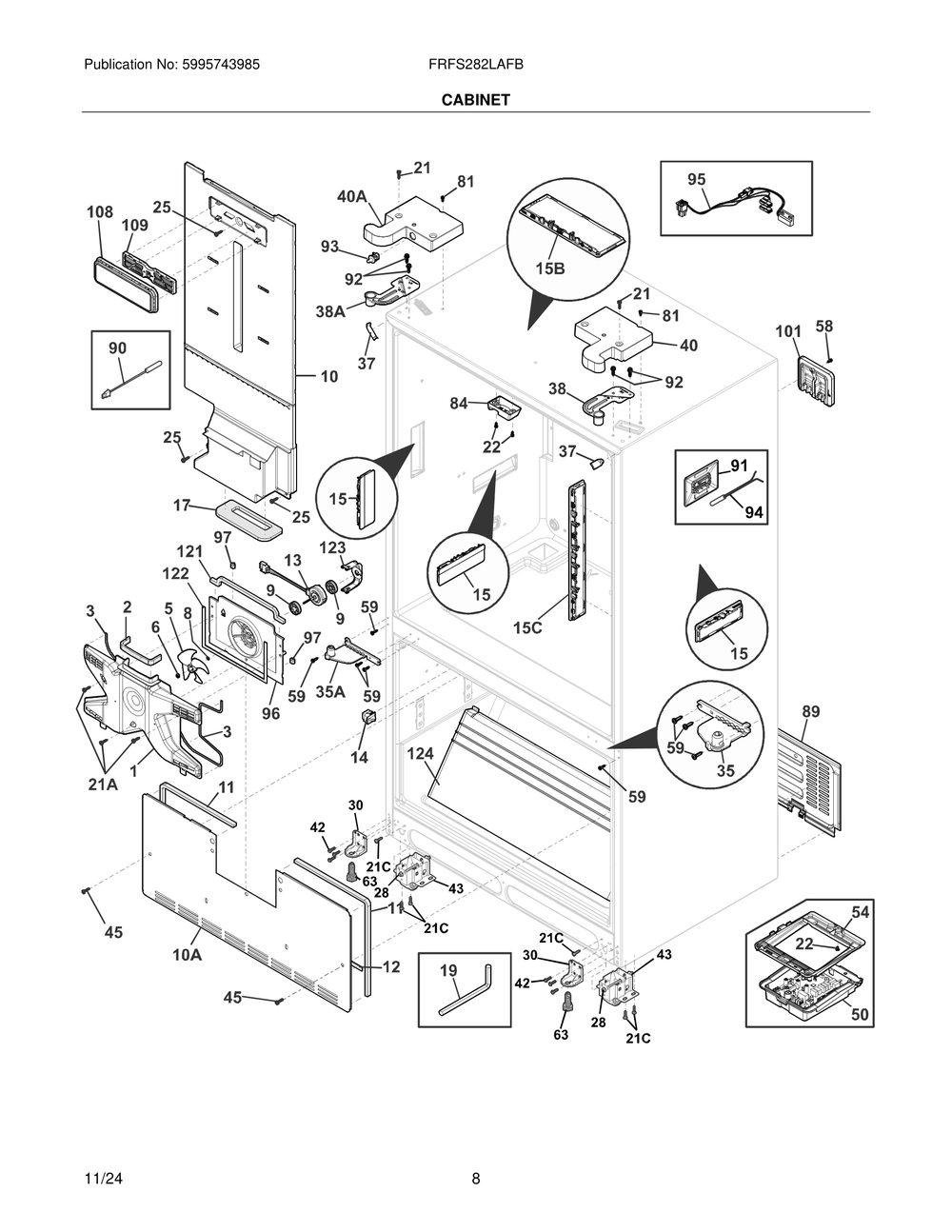 Cabinet 2 Diagram and Parts List for FRFS282LAFB  Frigidaire Refrigerator