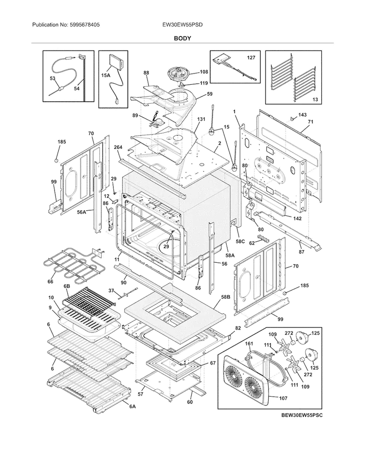 Body Diagram and Parts List for EW30EW55PSD  Electrolux Wall Oven