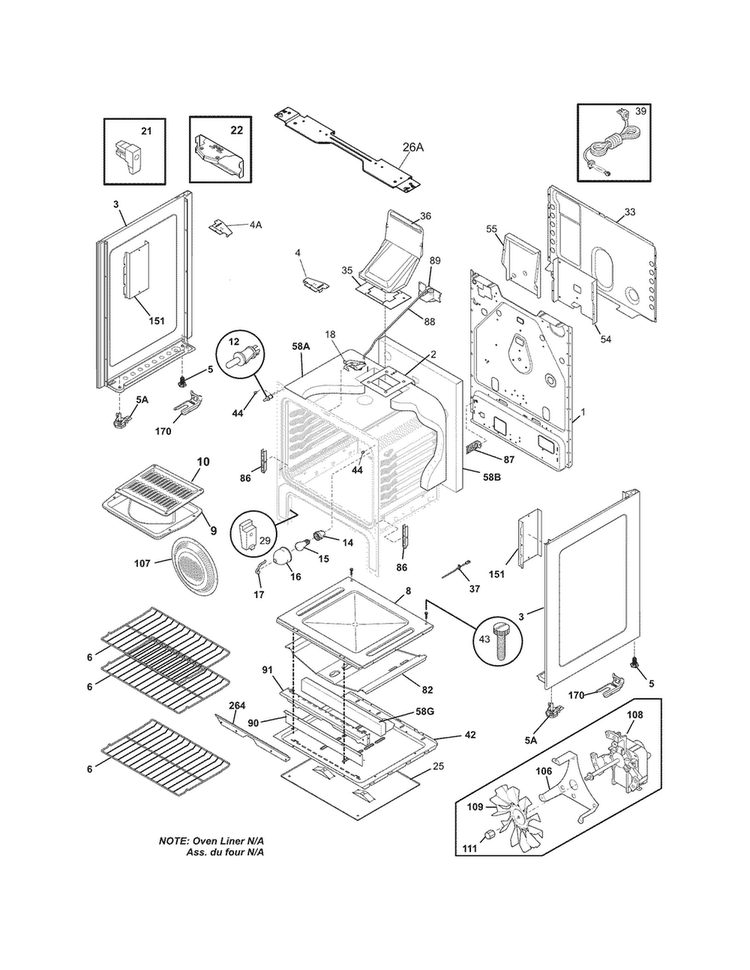 Body Diagram and Parts List for LGGF3044LQC  Frigidaire Range