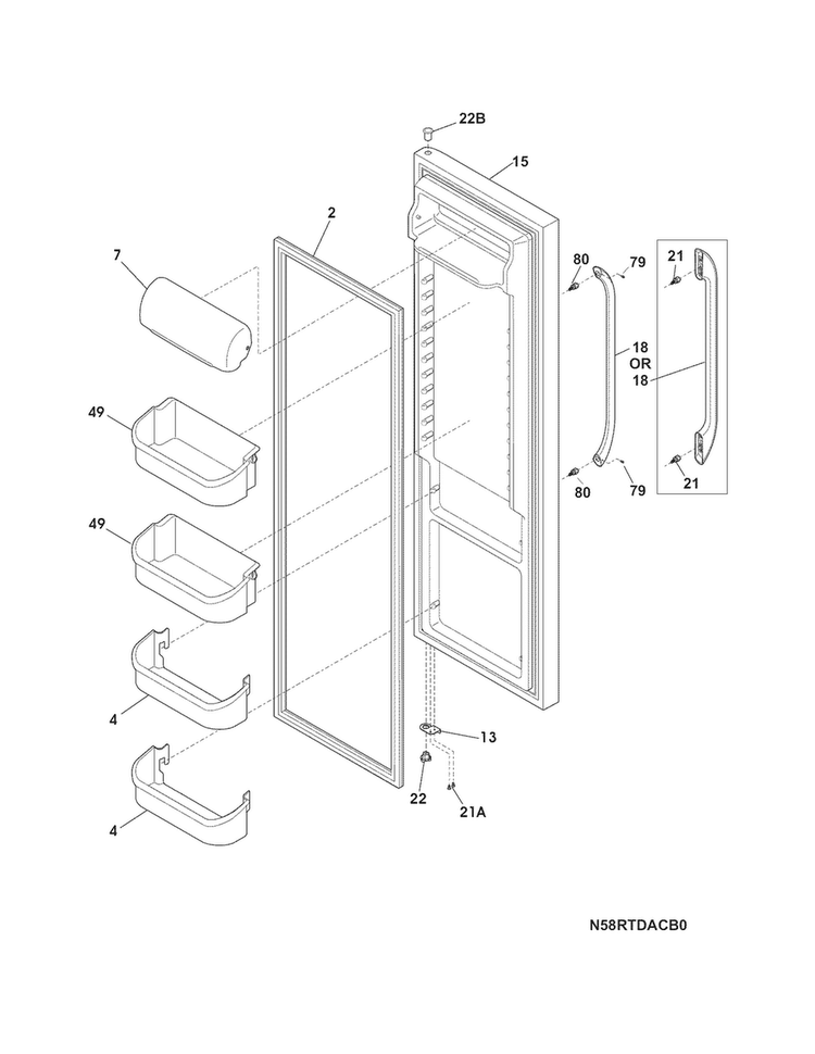 Refrigerator Door Diagram and Parts List for FFHS2313LPB  Frigidaire Refrigerator