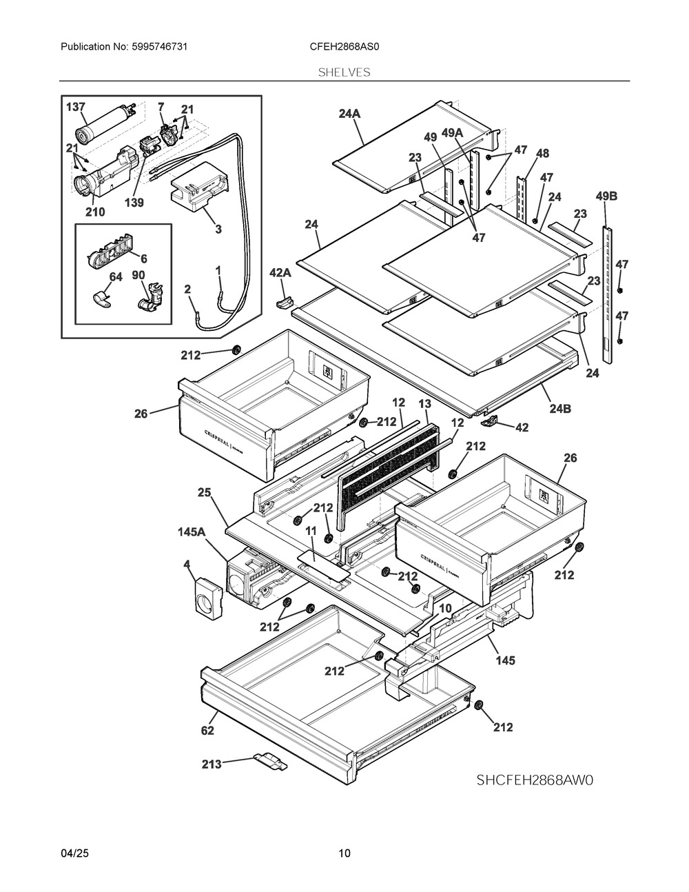 Shelves Diagram and Parts List for CFEH2868AS0  Frigidaire Refrigerator
