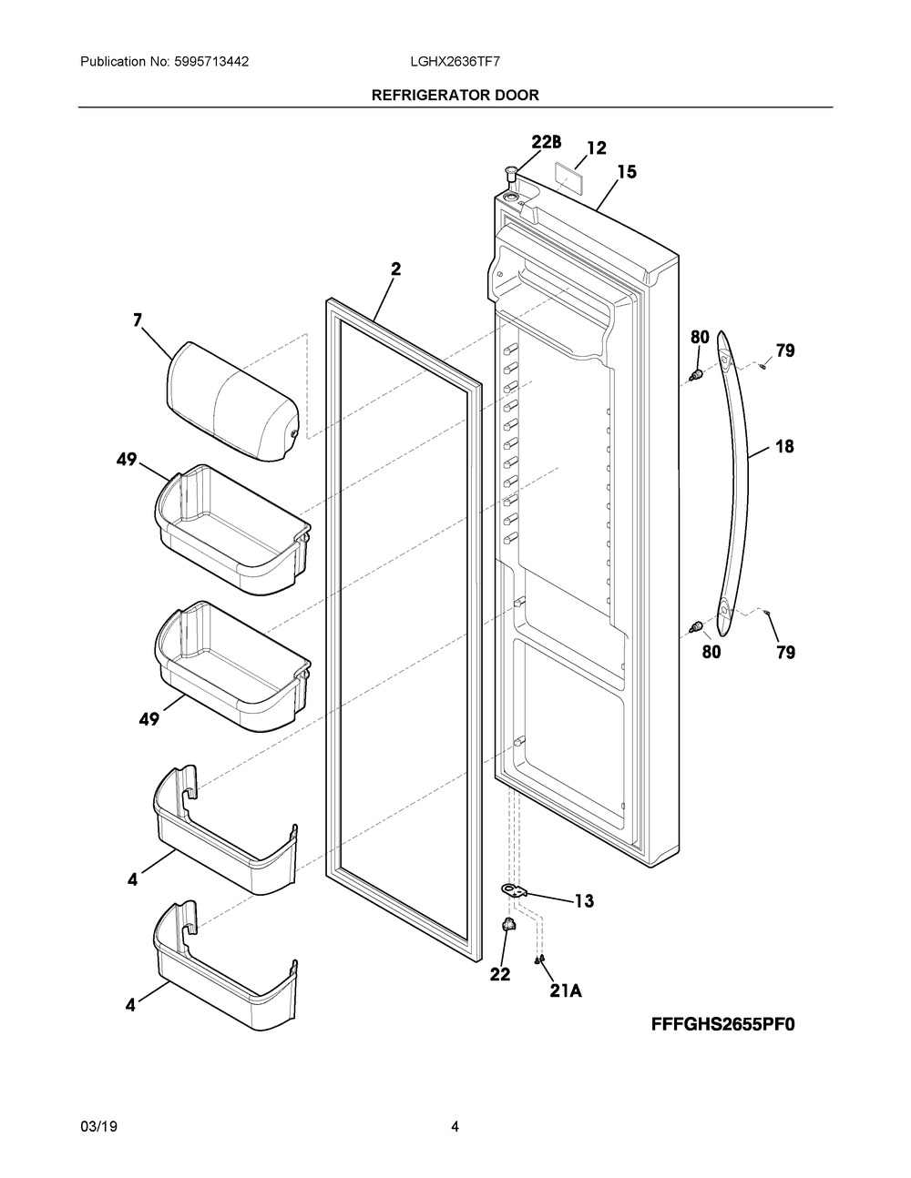 Refrigerator Door Diagram and Parts List for LGHX2636TF7  Frigidaire Refrigerator