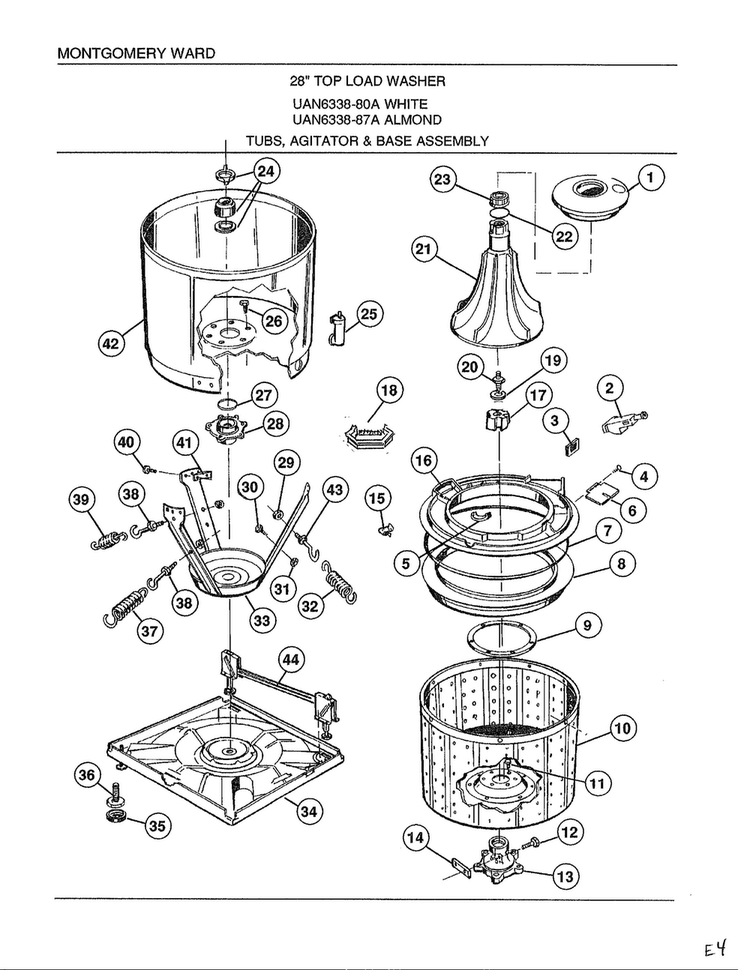 Tubs, Agitator And Base Assembly Diagram and Parts List for 6338A  Frigidaire Washer