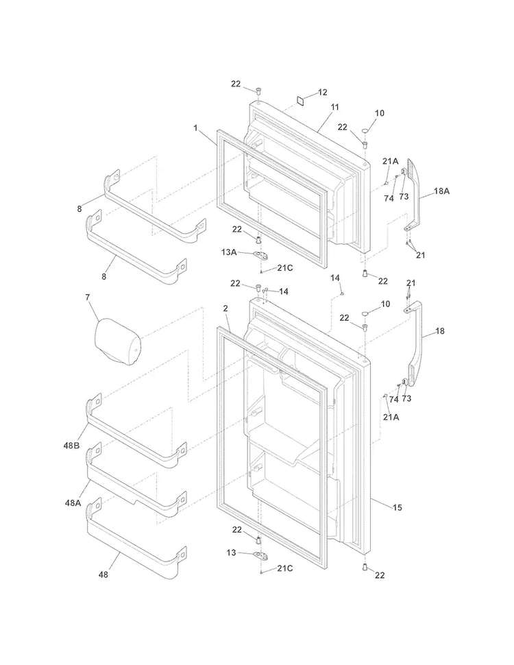 Doors Diagram and Parts List for 25362923017  Kenmore Refrigerator