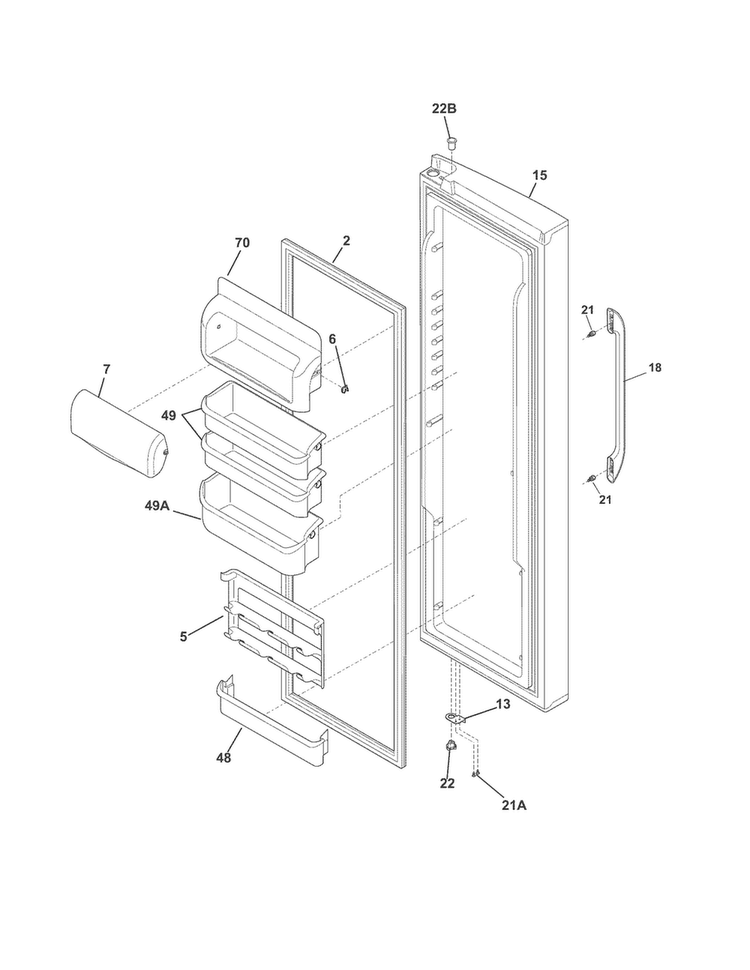 Refrigerator Door Diagram and Parts List for FFSC2323LP6  Frigidaire Refrigerator