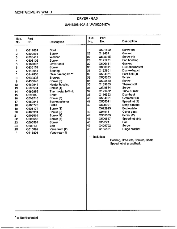 Dryer Page 4 Diagram and Parts List for 8208A  Frigidaire Dryer