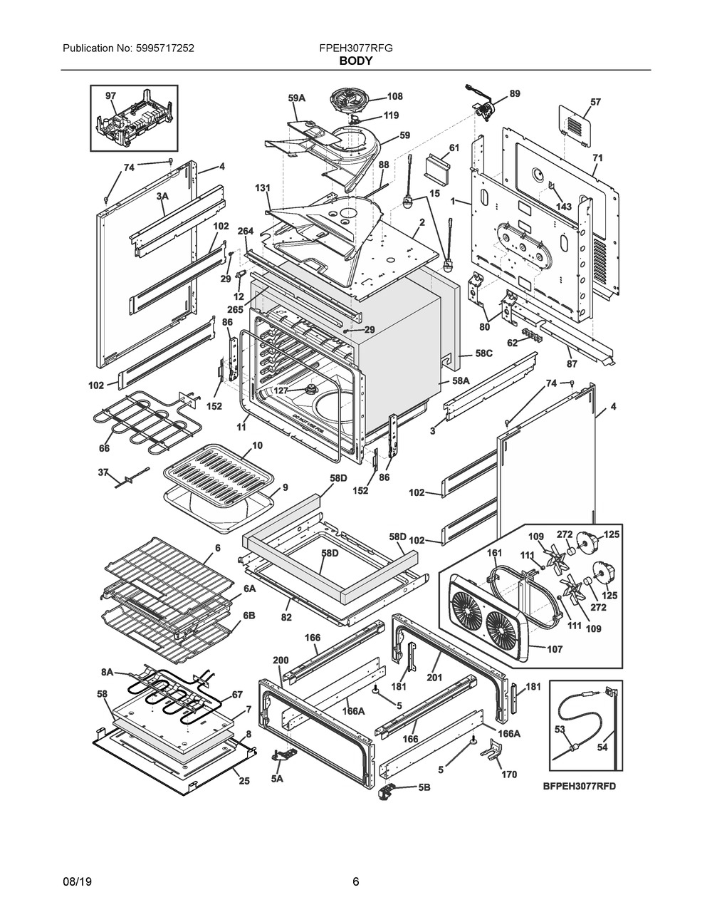Body Diagram and Parts List for FPEH3077RFG  Frigidaire Range