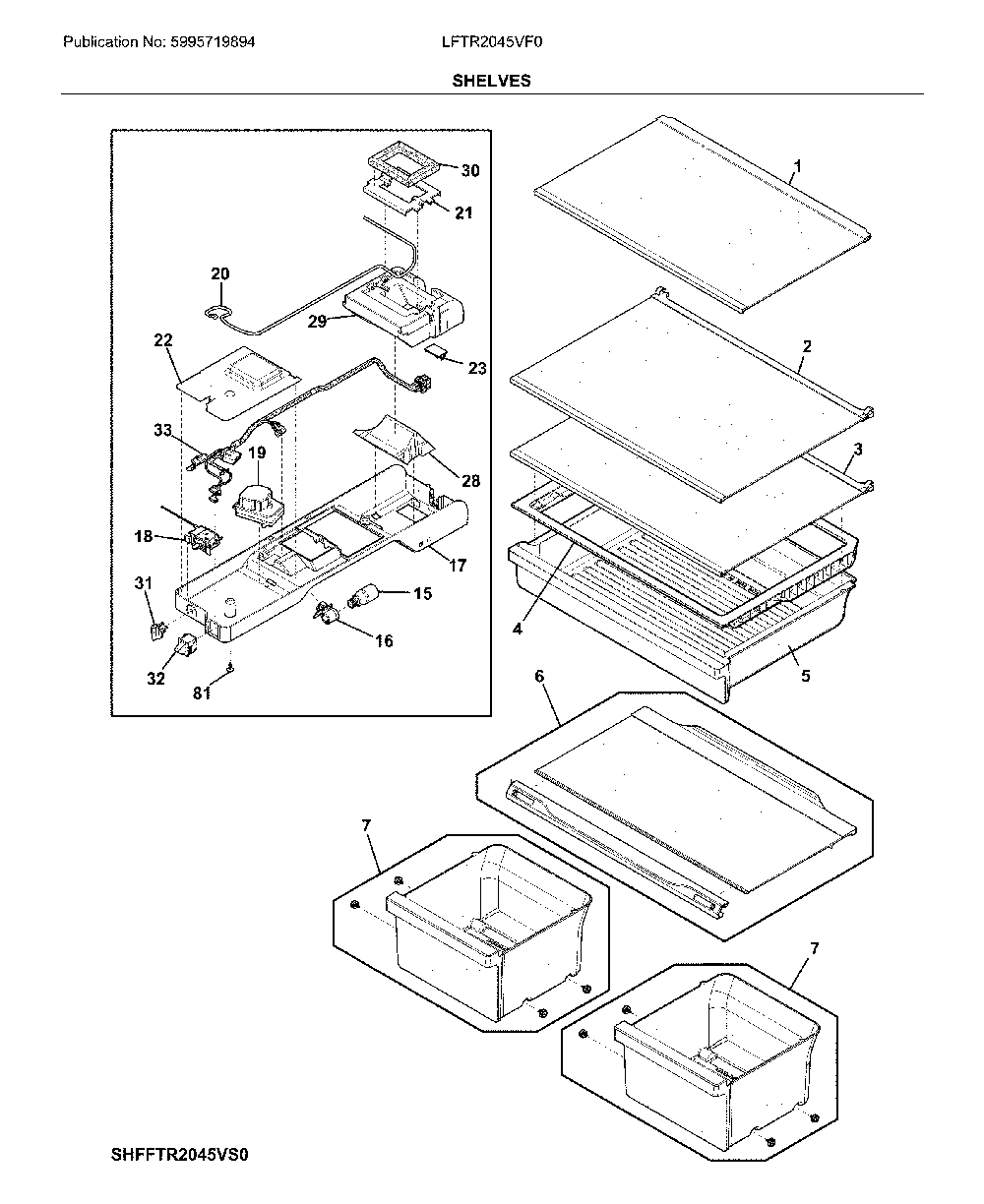 Shelves Diagram and Parts List for LFTR2045VF0  Frigidaire Refrigerator