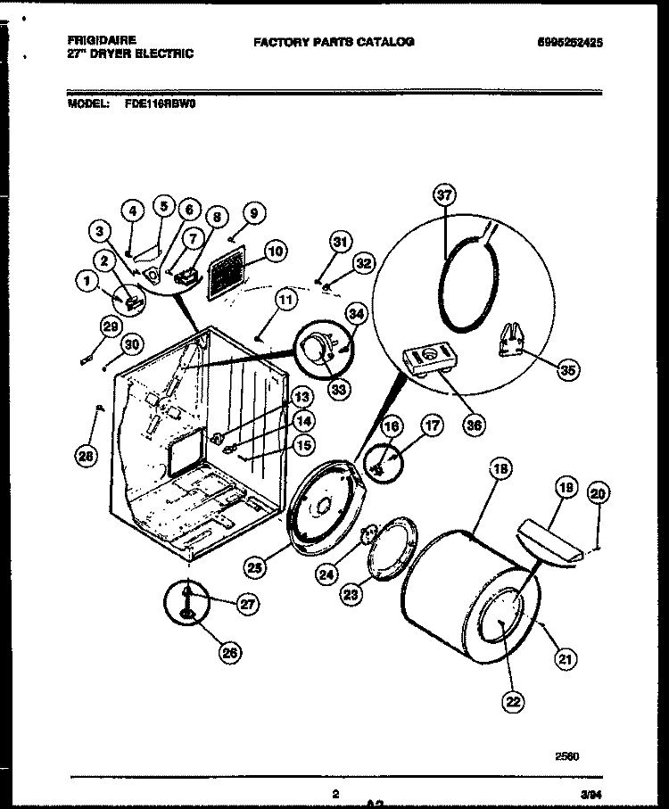 CABINET AND COMPONENT PARTS Diagram and Parts List for FDE116RBW0  Frigidaire Dryer