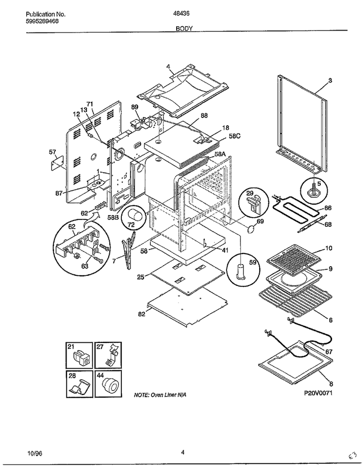 Body Diagram and Parts List for 484360B  Frigidaire Range