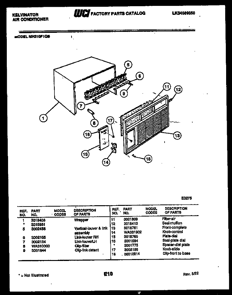 CABINET PARTS Diagram and Parts List for MH310F1QB  Kelvinator Air Conditioner