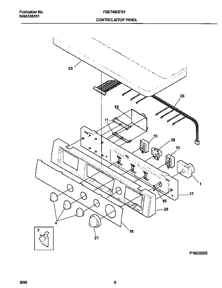 P16C0055 CONTROL PANEL Diagram and Parts List for FSE748GFS1  Frigidaire Dryer