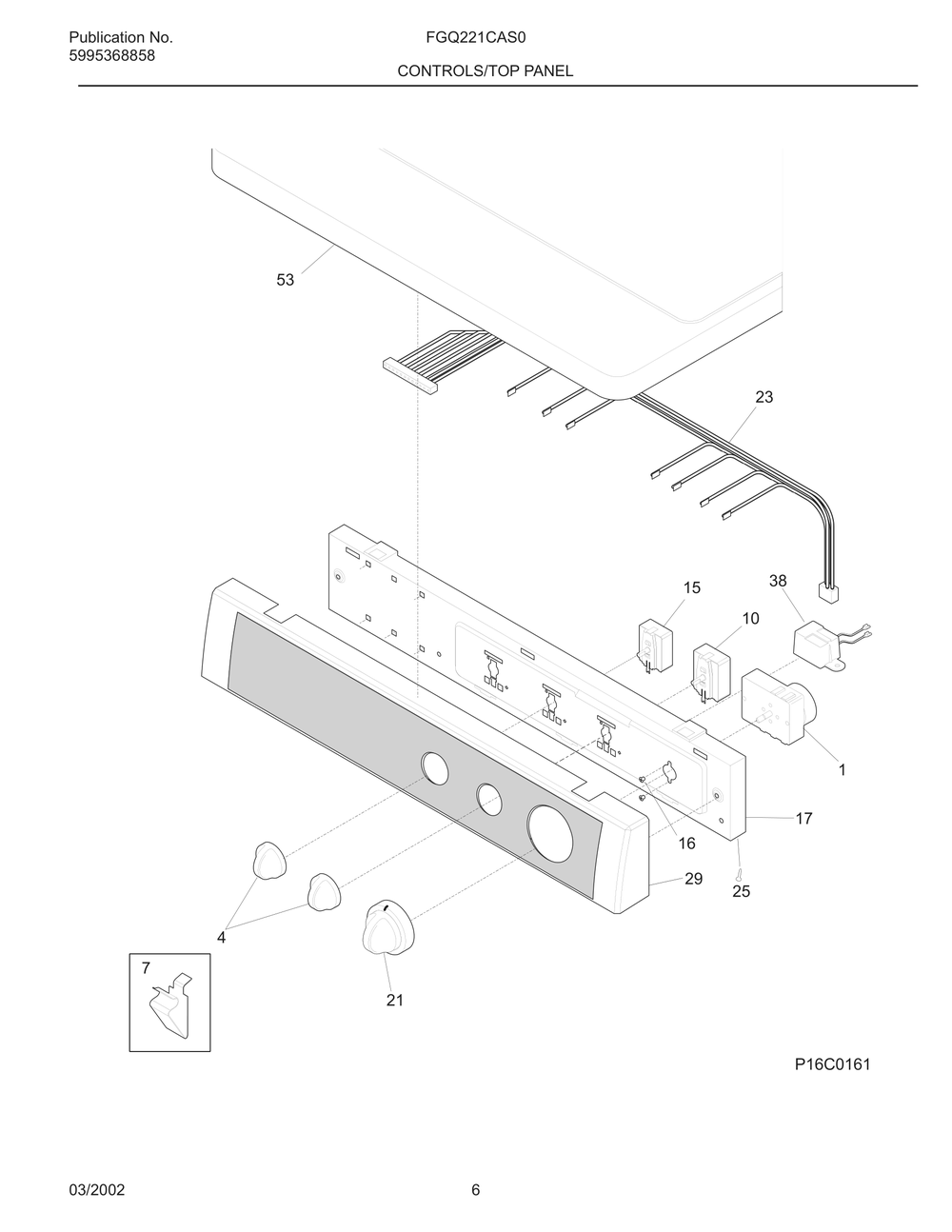 Controls/Top Panel Diagram and Parts List for FGQ221CAS0  Frigidaire Dryer