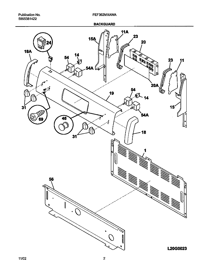 BACKGUARD Diagram and Parts List for FEF362MXAWA  Frigidaire Range