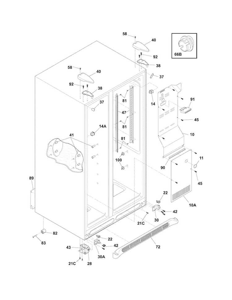 Cabinet Diagram and Parts List for FFHS2611LBK  Frigidaire Refrigerator