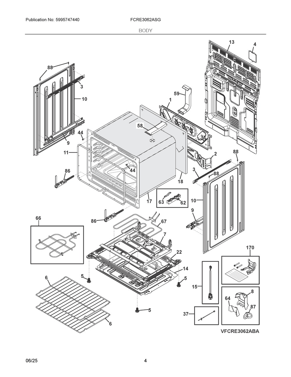 Body Diagram and Parts List for FCRE3062ASG  Frigidaire Range
