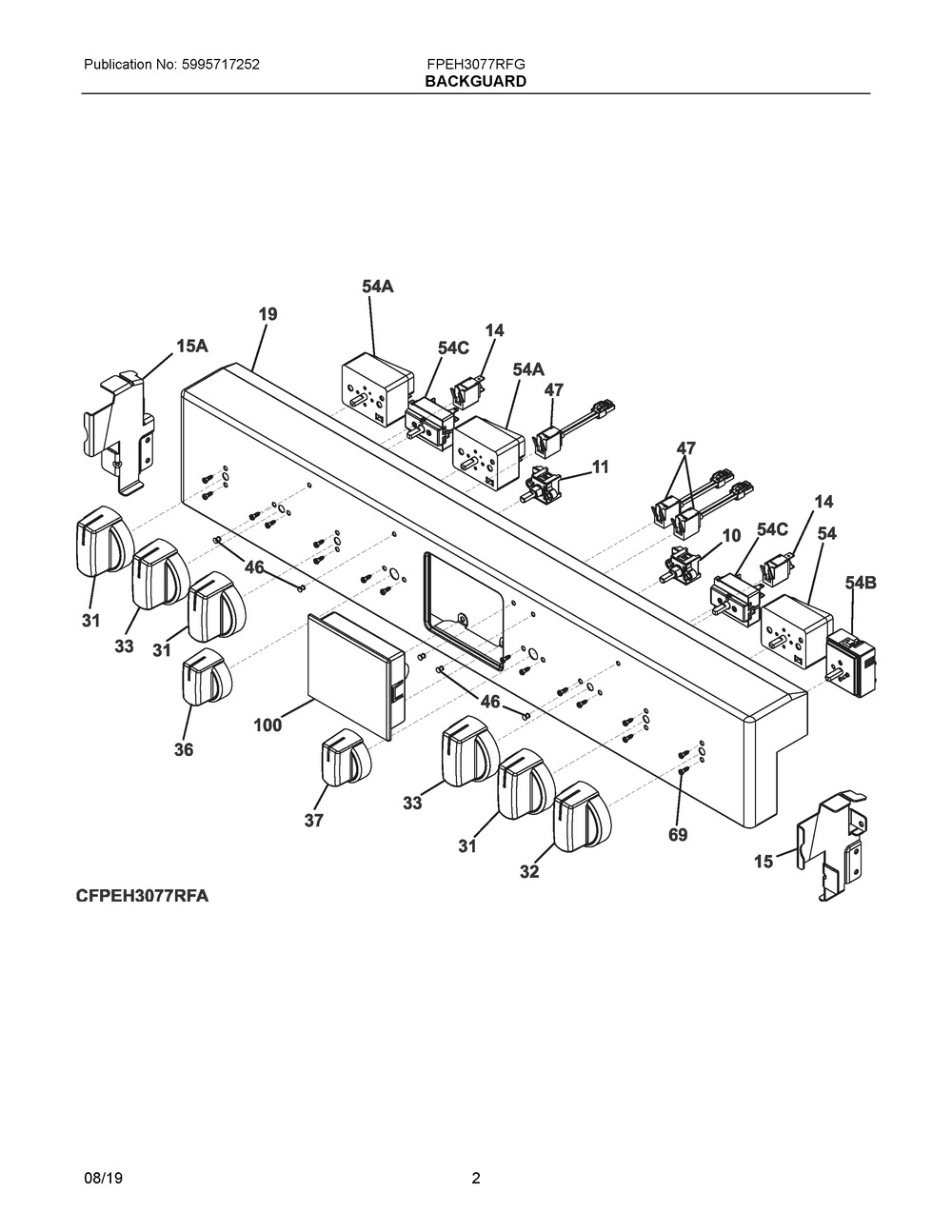 Backguard Diagram and Parts List for FPEH3077RFG  Frigidaire Range