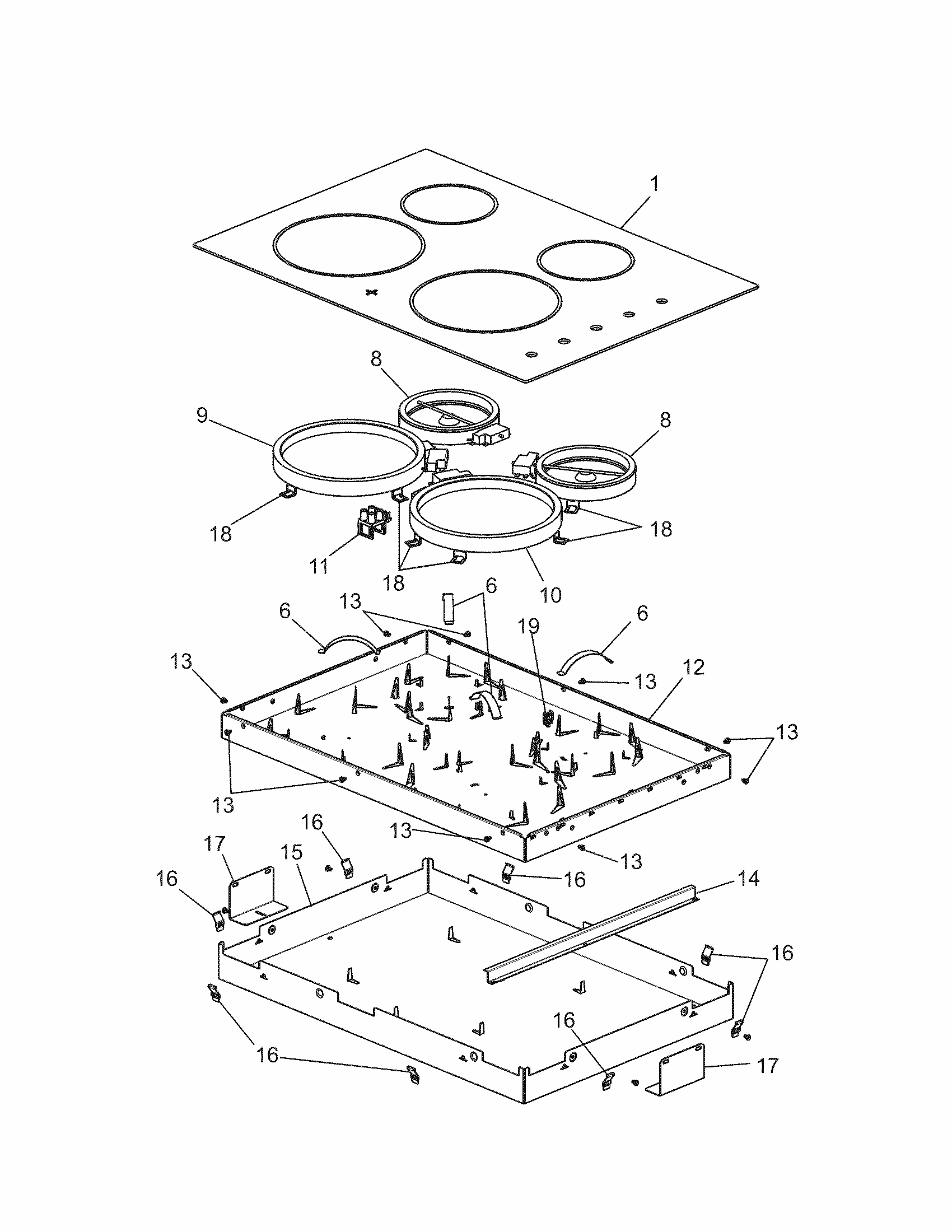 Maintop/surface Units Diagram and Parts List for 79042732406  Kenmore Cooktop
