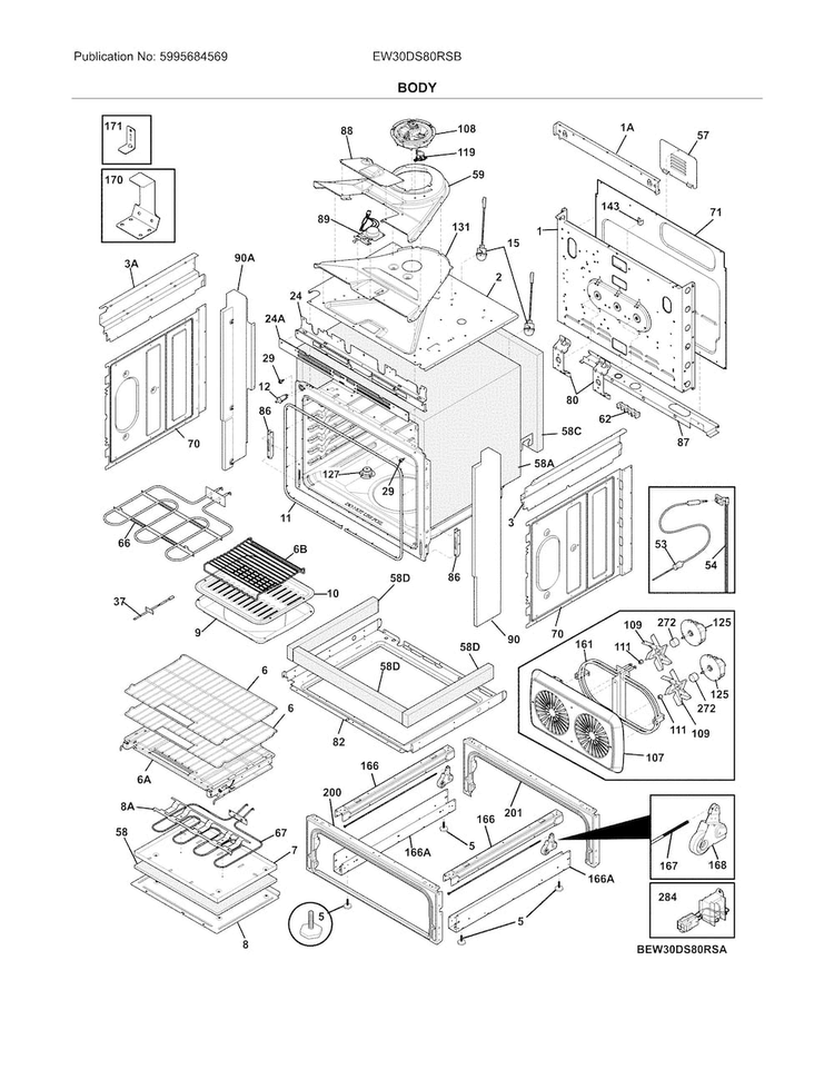 Body Diagram and Parts List for EW30DS80RSB  Electrolux Range