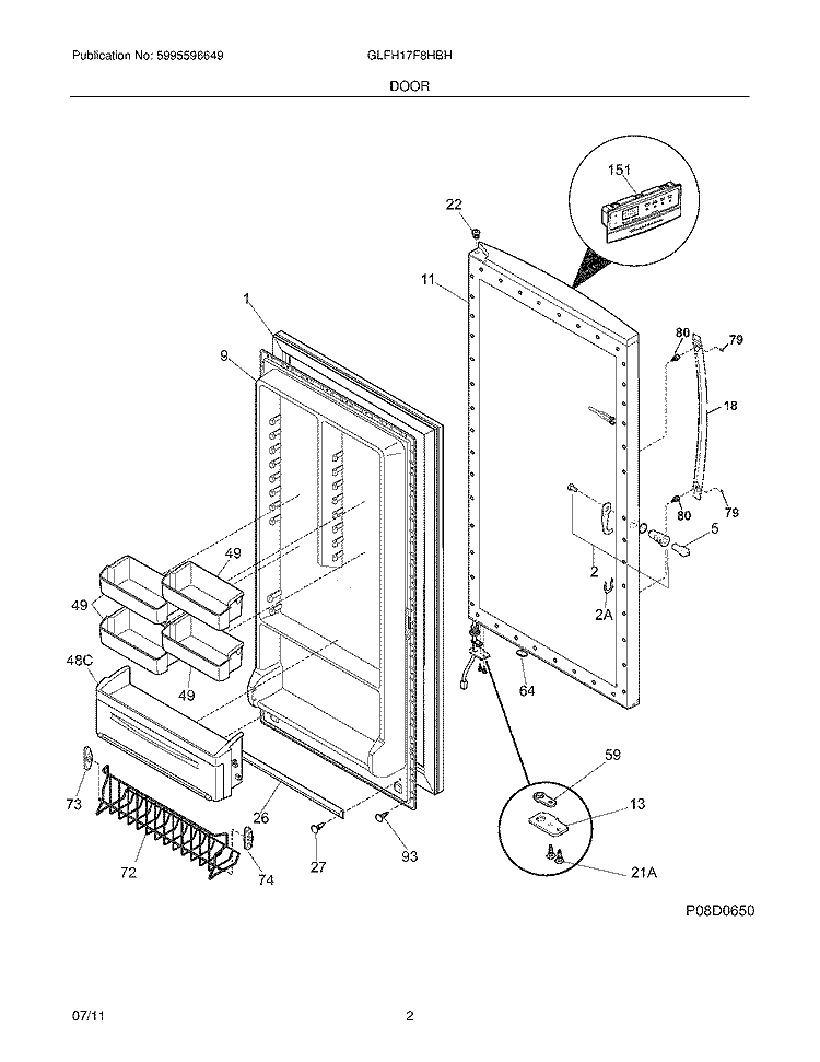DOOR Diagram and Parts List for GLFH17F8HBH  Frigidaire Freezer