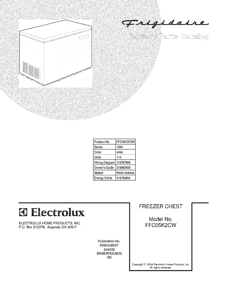 COVER Diagram and Parts List for FFC05K2CW2  Frigidaire Freezer
