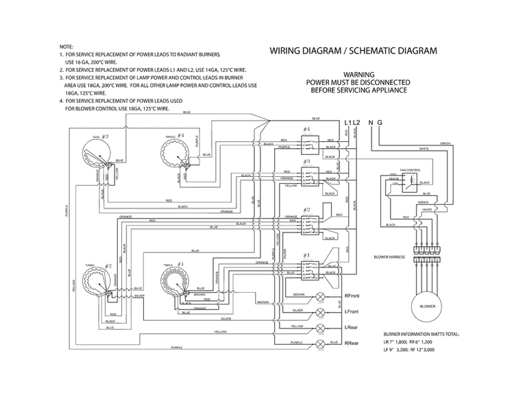 Wiring Diagram Diagram and Parts List for RC36DE60PB0  Uni Cooktop